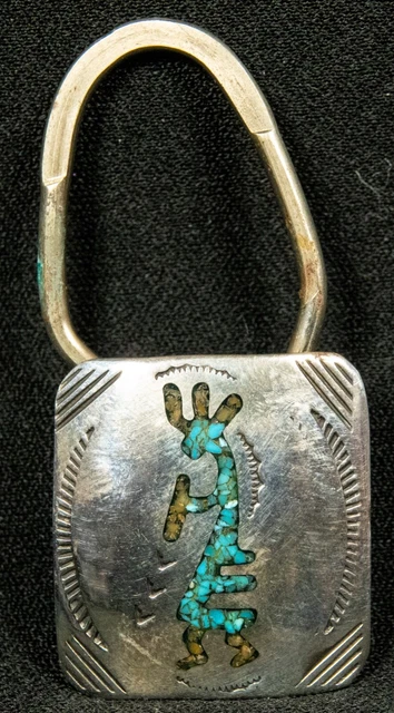 Navajo Sterling Silver & Turquoise Kokopelli  Key Chain Signed B