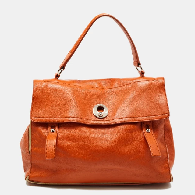 Yves Saint Laurent Orange/Beige Leather and Canvas Muse Two Top Handle Bag Yves Saint Laurent Orange/Beige Leather and Canvas Muse Two Top Handle Bag
