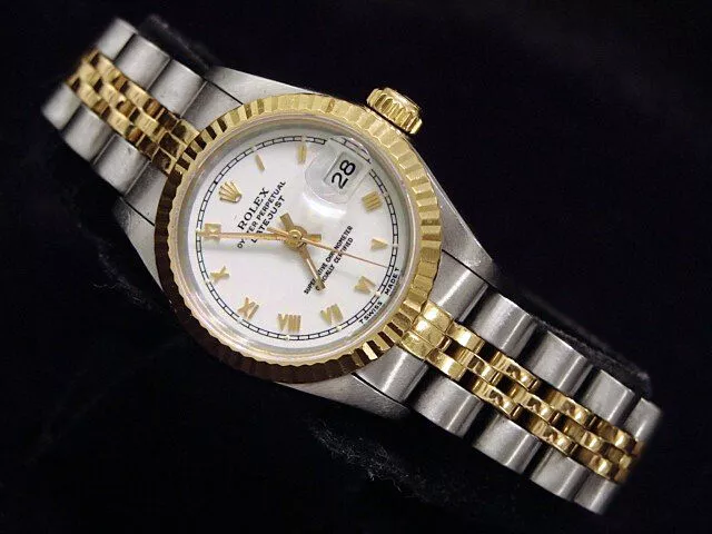 Rolex Datejust Donna 18K Oro Giallo & Acciaio Inox Orologio Bianco Romano 69173