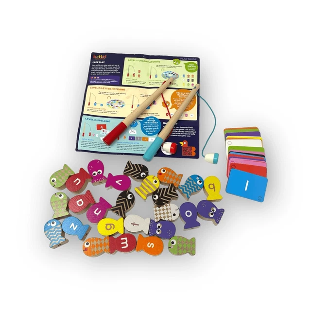 BATTAT WOODEN Alphabet Sight Word Catching Fish Fishing Game