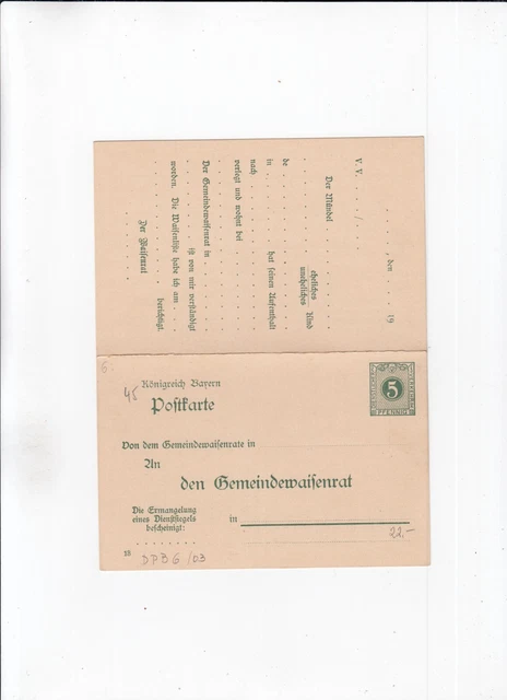 CE219/ Bayern Ganzsache 6 / 02, 03, 04, 05 Gemeindewaisenrat DOPPELKARTE *