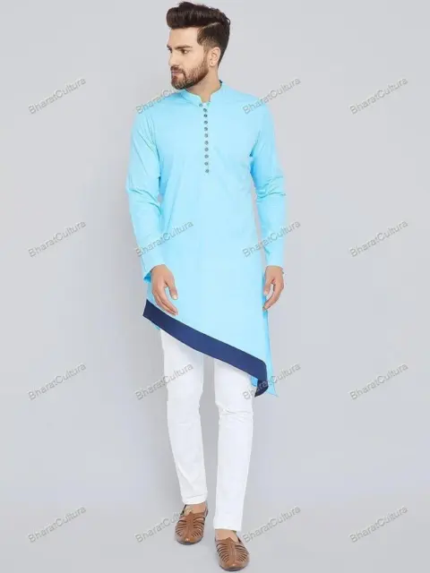 Mens Kurta Pathani Kurat With Pajamas Top Shirt Solid Kurta Mens Cotton
