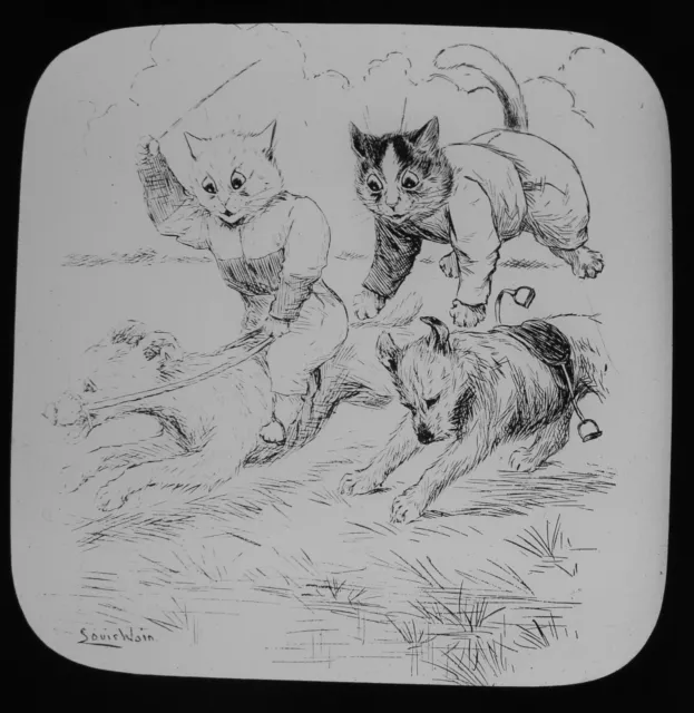 LOUIS WAIN COMICAL CATS - NOT HAPPY C1890 VICTORIAN Magic Lantern Slide