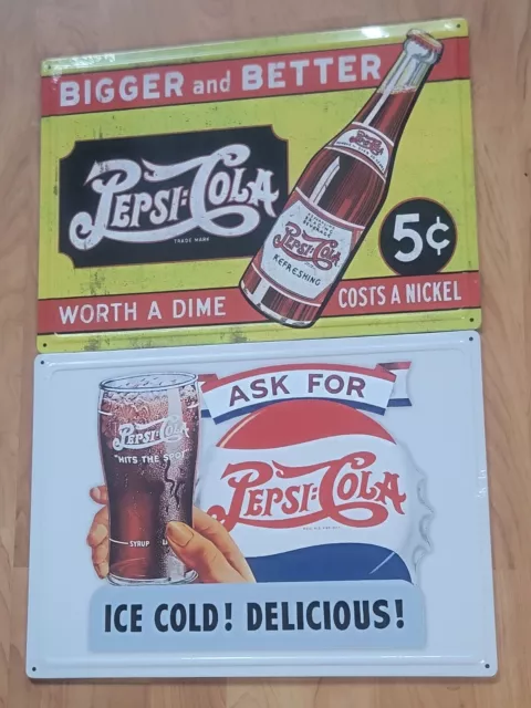 Lot Of 2 metal signs sale Bigger & better Ask For  Pepsi-Cola  tin metal sign 3