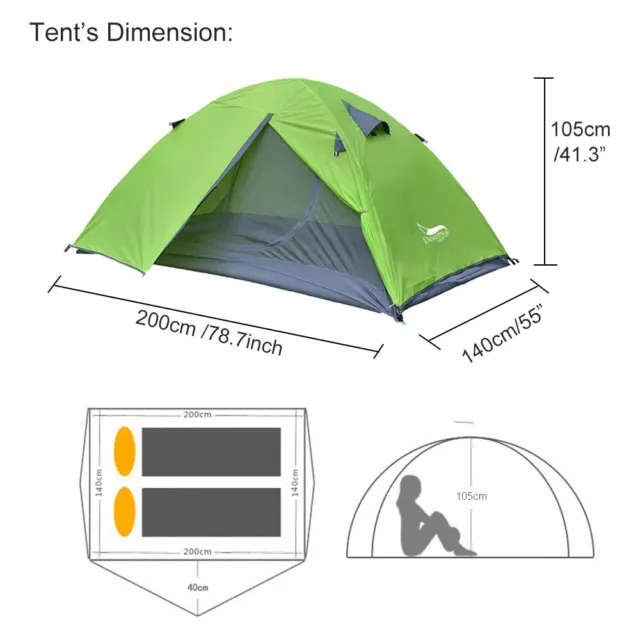 Backpacking Tents 2 Person Aluminum Pole Lightweight Camping Tent Double Layers