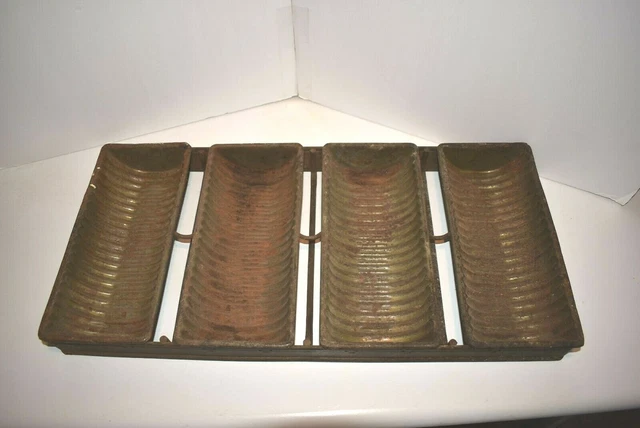 Four Section Fluted Baking Loaf Pan Mold Vintage Antique Welded Steel Commercial Four Section Fluted Baking Loaf Pan Mold Vintage Antique Welded Steel Commercial