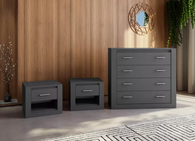 IDEA bedroom set 1 chest and 2 bedsides - GRAPHITE MATT