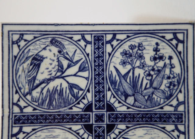 MINTON HOLLINS & CO BLUE and WHITE TILE - Kingfisher, Heron, Lillies - 2 of 2 2