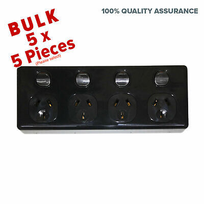 4 Gang Way *DOUBLE POLE* Power Point Outlet Black GPO Quad Socket up to 5 x pcs