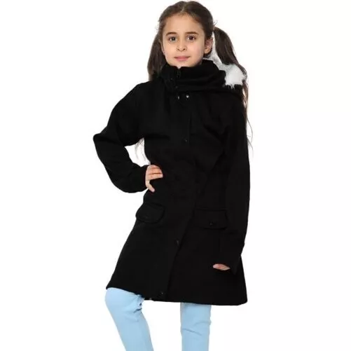 Bambini con Cappuccio Nero Parka Pelliccia Finta Cappotto New Moda Età 5-13 Anni