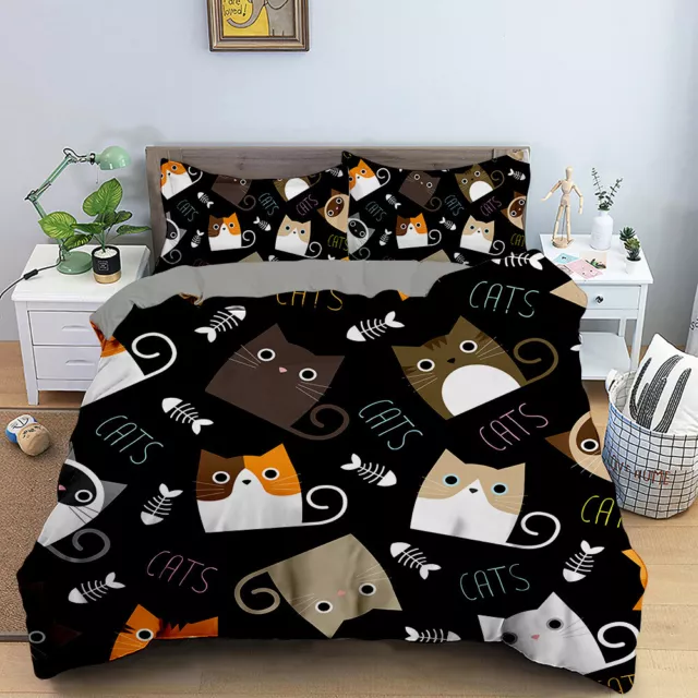 Single/Double/Queen/King Size Bed Doona/Duvet/Quilt Cover Set Cute Cat Print