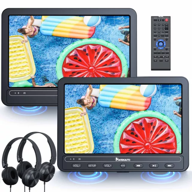 2X10.1" Auto TV Monitor Kopfstütze Tragbarer DVD Player für Kinder AKKU Kopfhöre