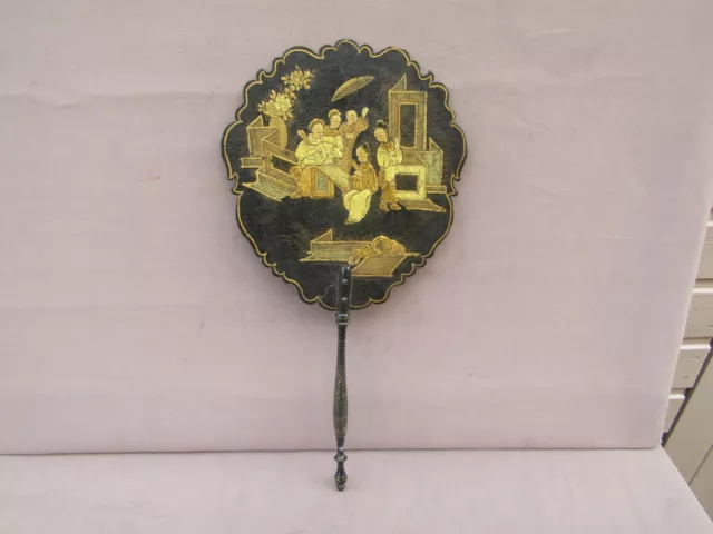 Ancien écran a main, pare-feu en carton bouillie, décor japonisant, napoleon3