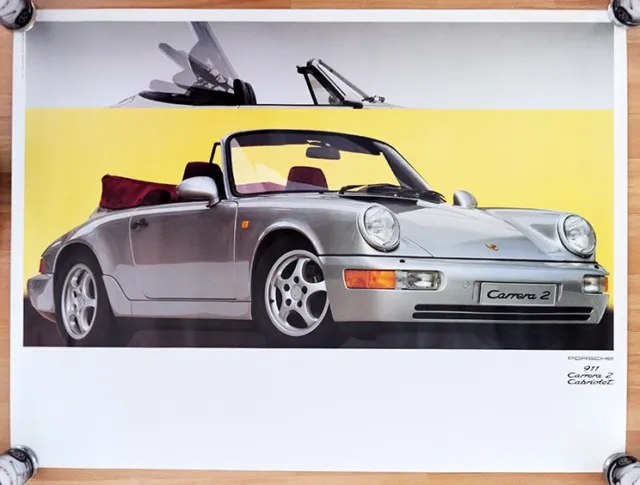 original Porsche Plakat Poster Porsche 911  Carrera 2 Cabriolet 1989 erster 964