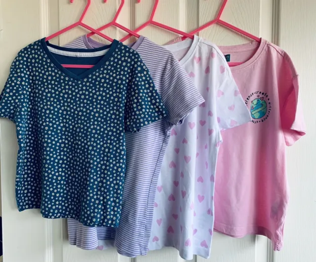 Pacchetto vestiti ragazze età 9 - 10 anni magliette tunica top x4 cuore floreale estate.