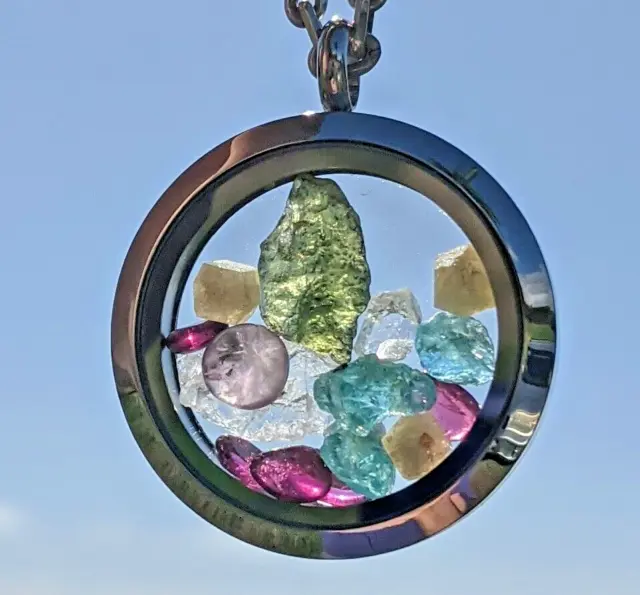 Moldavite Pendant / Phenacite / Herkimer Diamond / Auralite 23 Locket Necklace