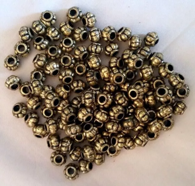 (120 pc) Loose Beads Lot 6mm Retro Antique Gold Spacer DIY Jewelry Making Craft