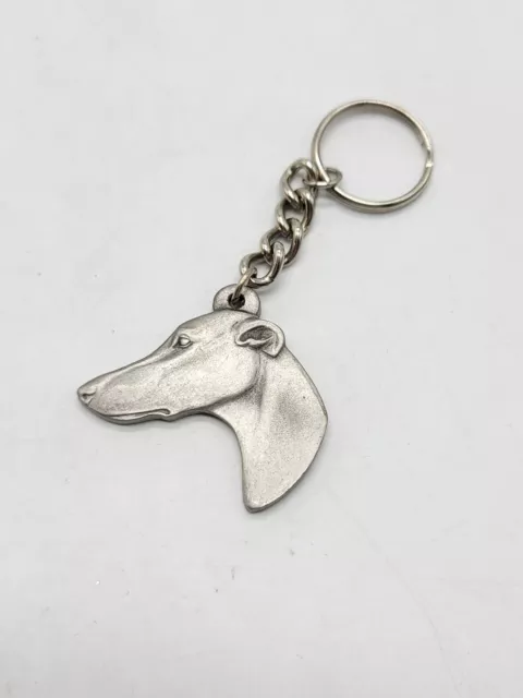 1982 I Love My Greyhound Rawcliffe Pewter Keychain Key Ring P Davis