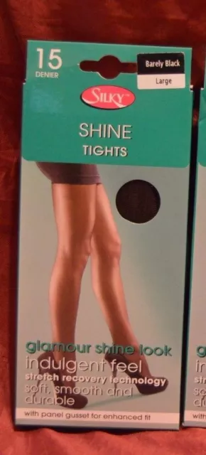 European Silky Shine Gloss Glamour Tights Pantyhose Bare Black Large 15 DEN  Y14