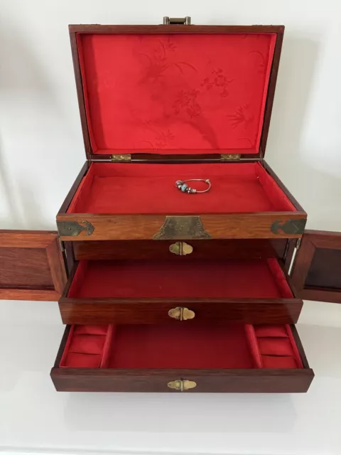 Antique Wooden Jewelry Box Velvet inserting