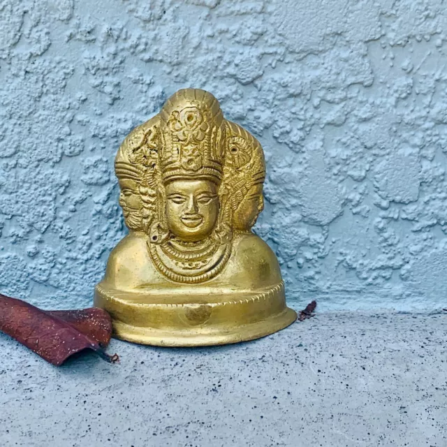 Brahma bust, Vintage Vishnu Shiva, meditation yogi gift, Asian Trimurti Statue