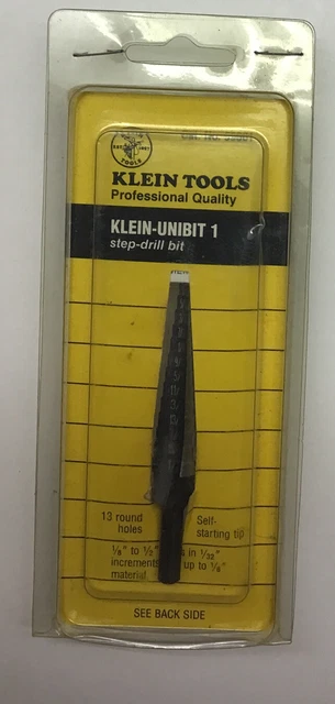 Klein Tools 59001 Step Drill Bit #1 1/8" to 1/2" 13 Hole Sizes Unibit 1