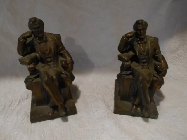 Pair of Vintage Bronze Metal Abraham Lincoln Sitting Bookends  President