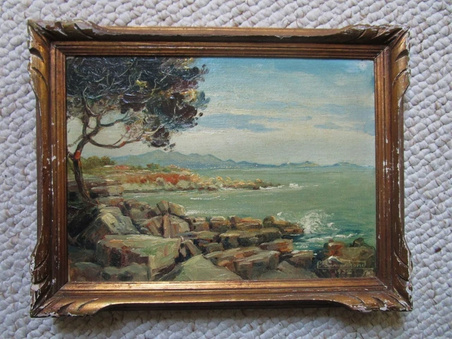 Tableau Marine Provencale Signee Commarmond Datee 1932 Cadre Bois Sculpte