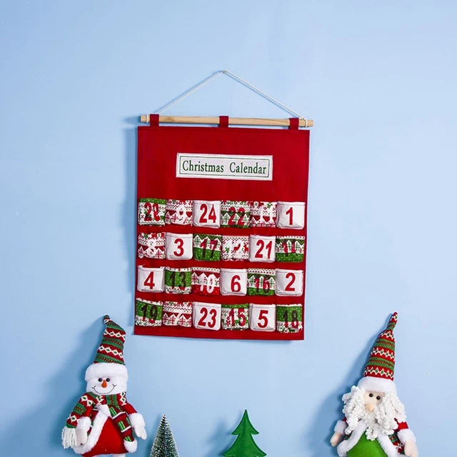 Calendrier De L'Avent Noël En Tissu - 24 Poches à Remplir - 43.3x20.5inch - Compte à Rebours Suspendu - Décoration Familiale - 6