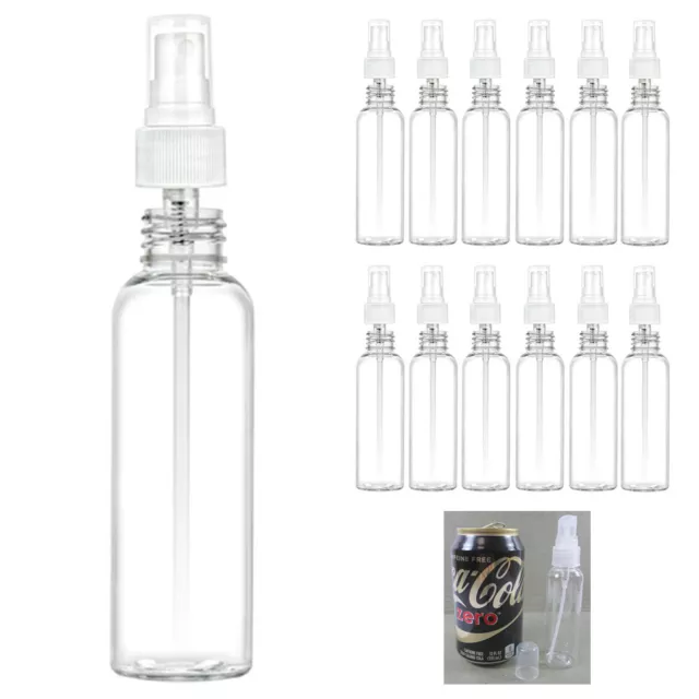 12 Lot Plastic Spray Bottles 2 oz PET Clear Mist Sprayer TSA Empty Travel Refill