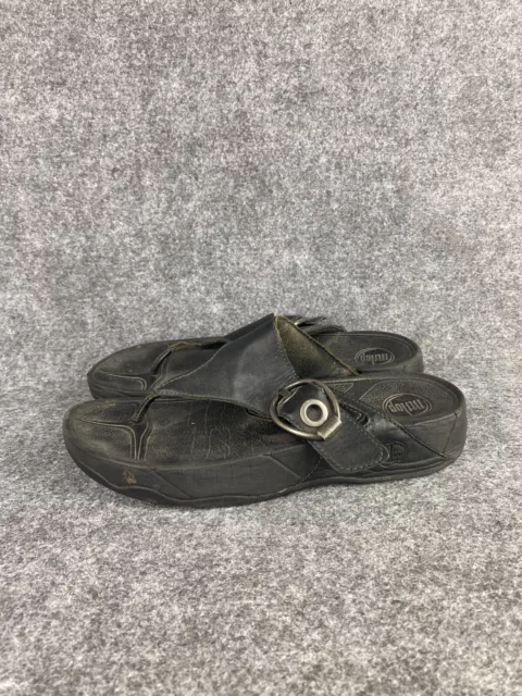 FitFlop Thong Sandals Women's 10 Black Leather Adjustable Buckle 125-001