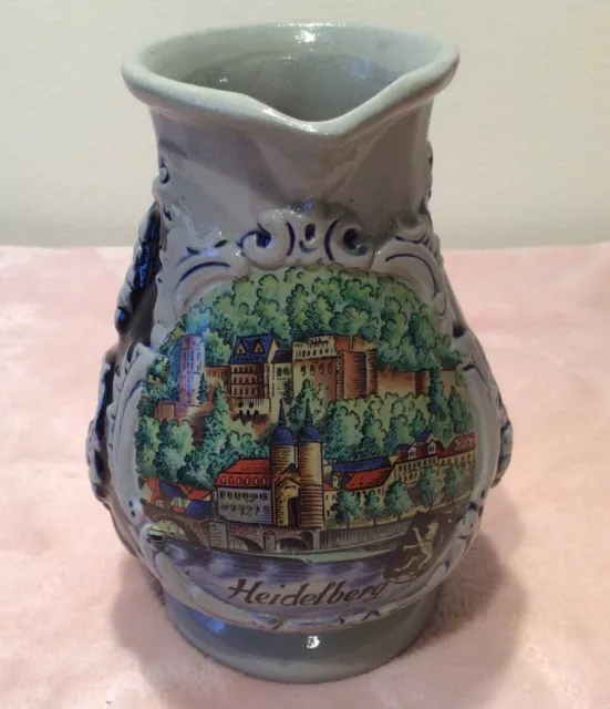 Vintage, German Pottery Wine Pitcher, Heidelberg Salt Glazed, 6 1/2 inches tall.