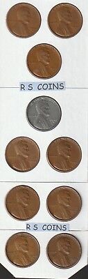 LINCOLN CENT / WHEAT / PENNY / 10 COIN COMPLETE SET - 1940S  to  1949S VERY FINE
