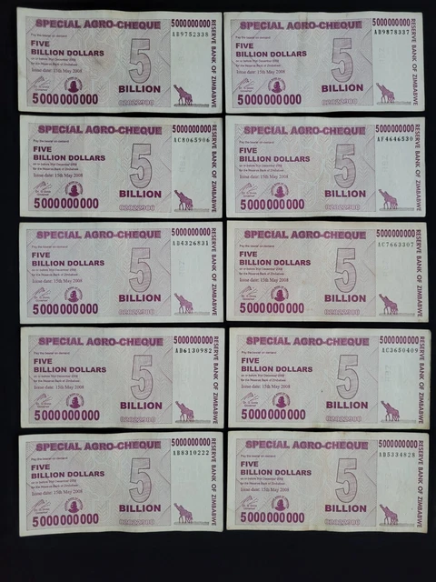 Zimbabwe 10 x 5 Billion Dollars AGRO 2008 Pick- 61