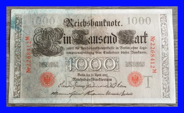 💥 1000 Mark Reichsbanknote ➰ Reichsbankdirektorium Berlin, den 21.April 1910 💥