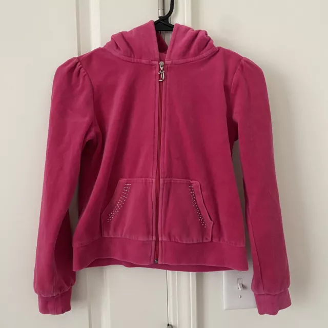 Juicy Couture Girls Pink Velour Full zip Hoodie Glitter Graphic Medium 10/12