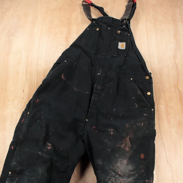 vtg thrashed CARHARTT canvas bib carpenter overalls 42x29 lined insulated usa