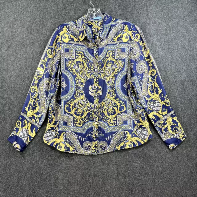 J. McLaughlin Lois Blouse Women's Large Blue Yellow Printed Paisley Silk?