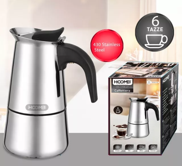 Caffettiera Moka Acciaio Inox Macchina Caffe Espresso Gas Fornello 2 4 6 Tazze