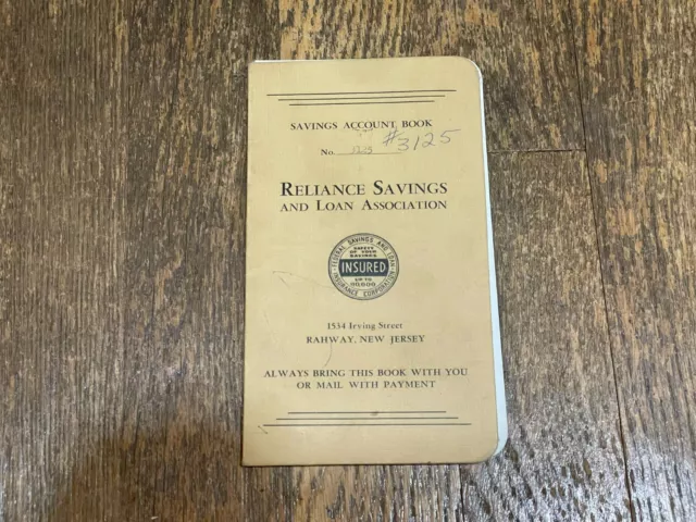 Reliance Savings & Loan Association Bank Book Rahway NJ Passbook Vtg 1960's