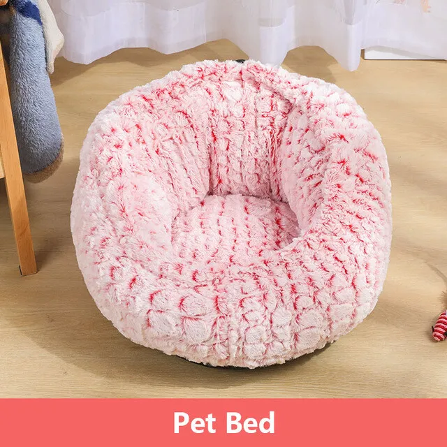 Pet Cat Dog Calming Bed Round Nest Warm Soft Dount Plush Sleeping Kennel Bag