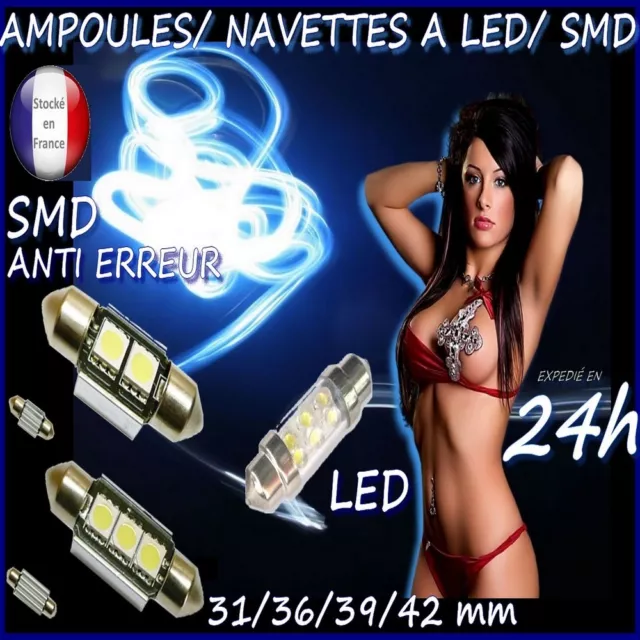 Ampoule Lampe A Led Feu Xenon C5W 32/37/39/41 Navette Blanche Smd Anti Erreur 12