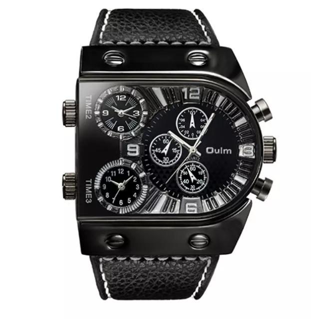 Oulm Stylish Men's Sport Watches  Big Large Dial Quartz Decorative Compass Watch