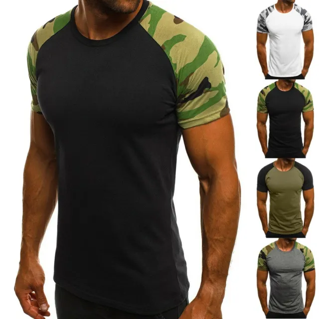 Men Short Sleeves Shirt Camo T-shirt Tee Top Training Casual Muscle Bodybuilding