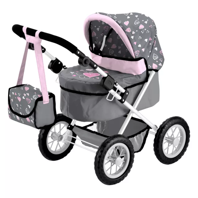 Bayer Trendy Doll Pram - Grey with Pink Hearts