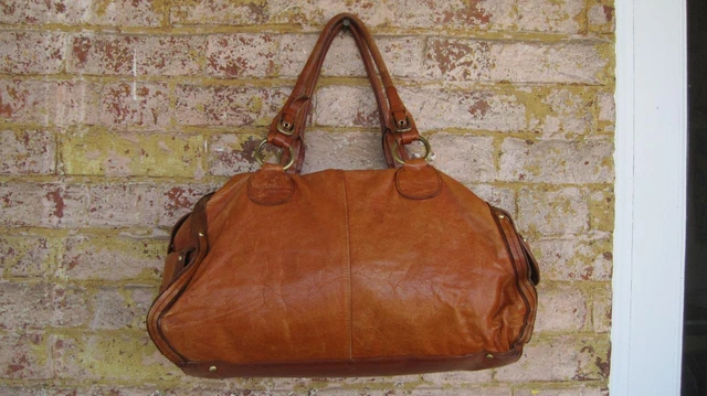 Sondra Roberts Brown Leather Retro Duffel Weekender Satchel Tote Shoulder Bag 4