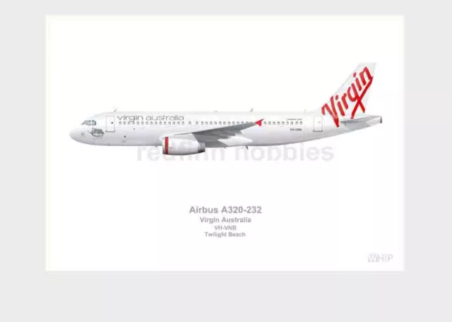 WHIP Airline Illustration Print Virgin Australia Airbus 320 Twilight Beach V1