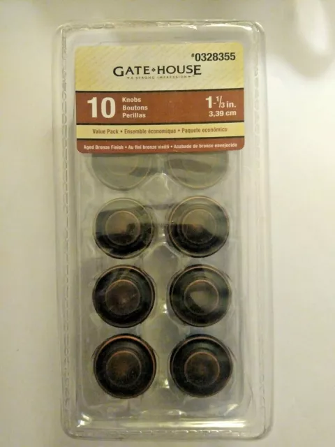 New Gate House 10 Piece Aged Bronze Finished 1-1/3" Drawer Pulls Knobs w/Screws