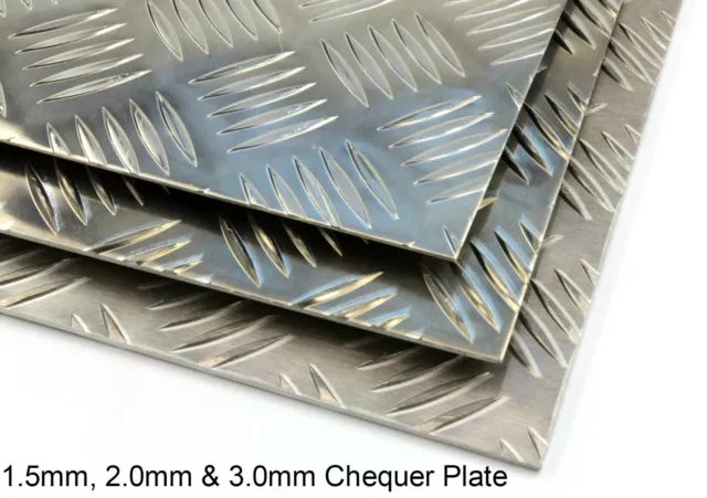 Aluminium CHEQUER PLATE 5 bar tread Sheet Plate Material 1.5, 2.0 3.0 or 4.5mm