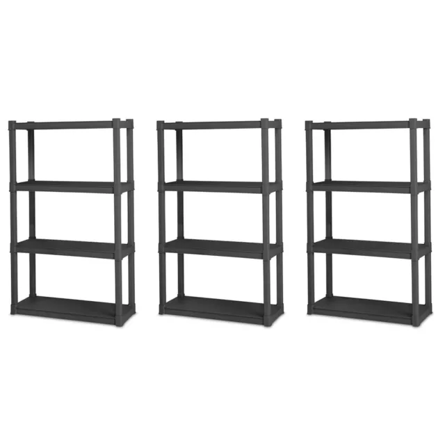 Sterilite Plastic Indoor Outdoor 4 Shelf Durable Shelving Unit, Gray, 3 Pack